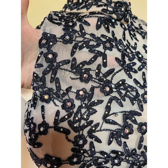 Y2K Corset Bustier Illusion Crystal Mesh Tulle Crop Top Embroidered Black Beige - Picture 7 of 11